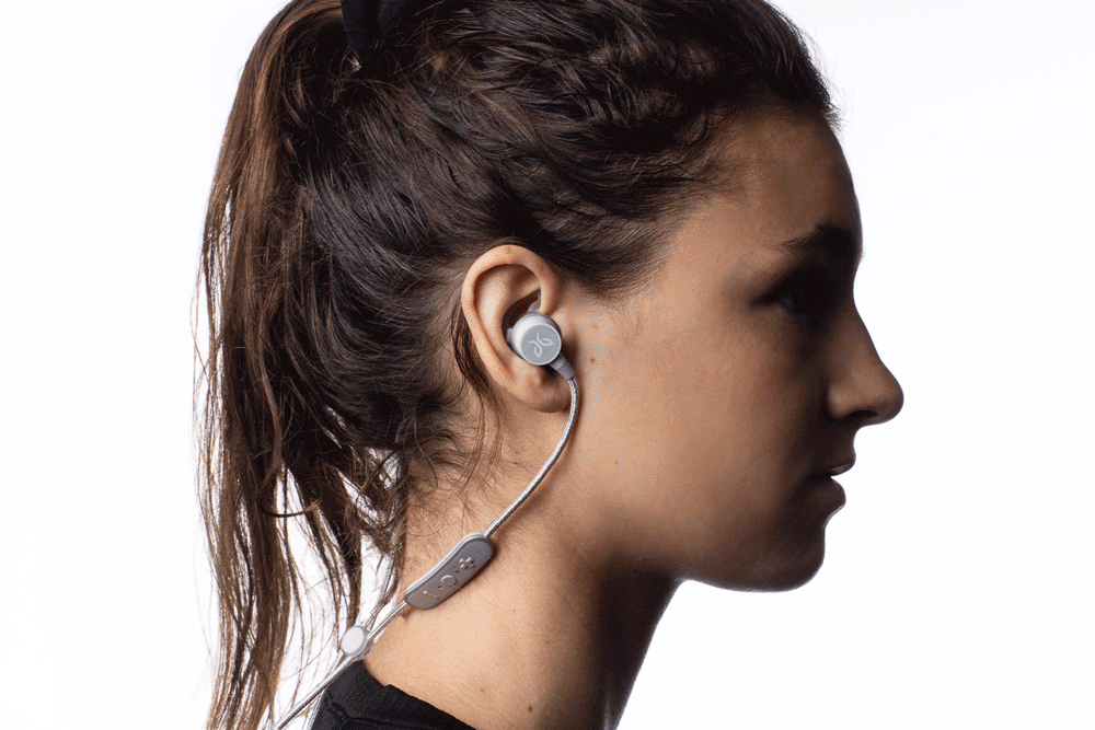 A woman demonstratng the comfortable wireless earbuds design of the Tarah Pro in 2 different orientations